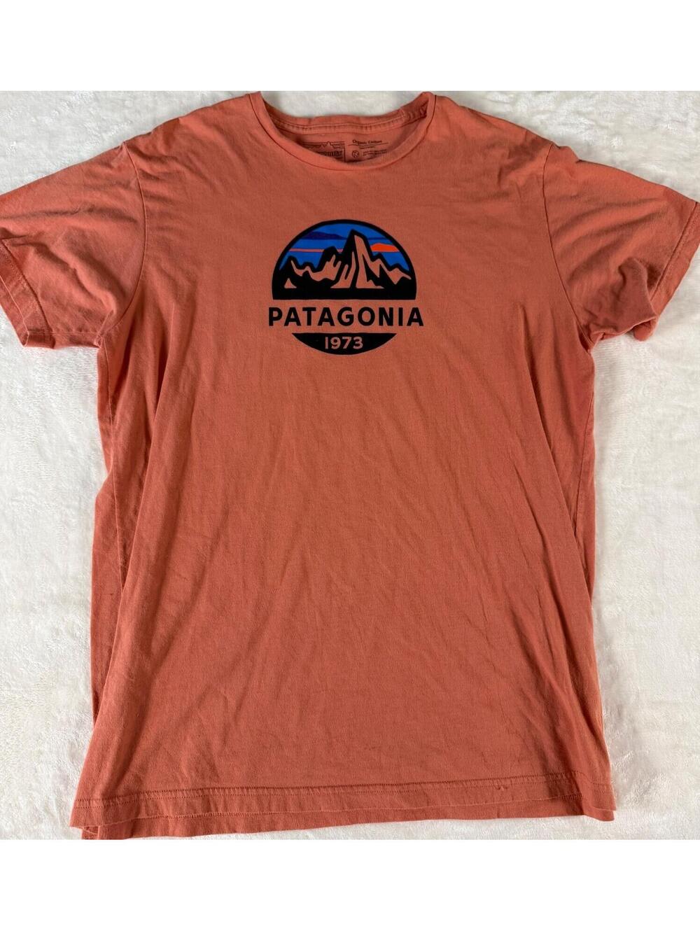 Patagonia 1973 Fitzroy Organic‎ Cotton T-Shirt Mens Sz L Slim Fit Orange